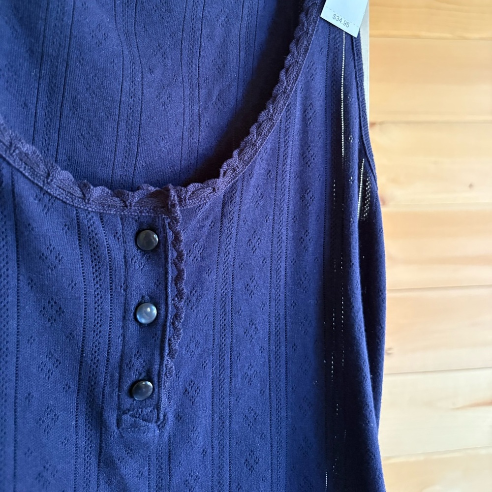 NWT GAP | 100% Cotton Pointelle Top with Functional Buttons, Sz M, Navy Blue